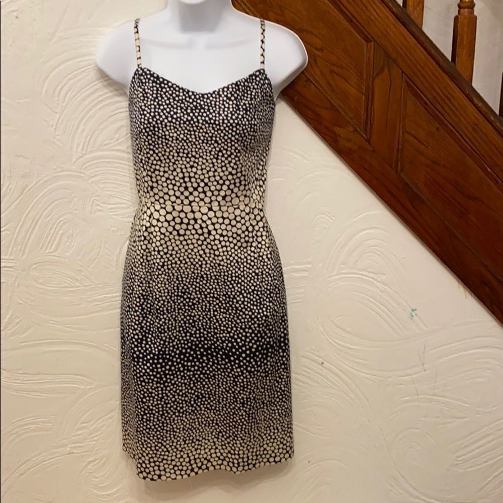 NWT LOFT Polka Dot Dress Women Navy Cream Spaghetti Strap‎ Sheath Size 8